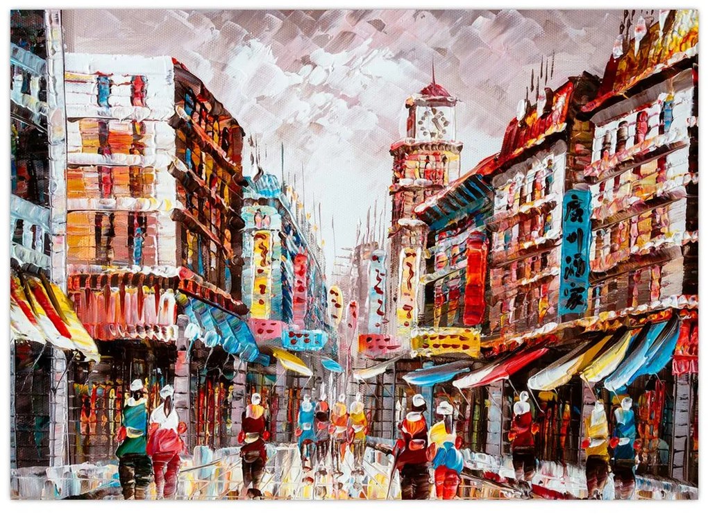 Kép - Hong Kong, olajfestmény (üvegen) (70x50 cm)