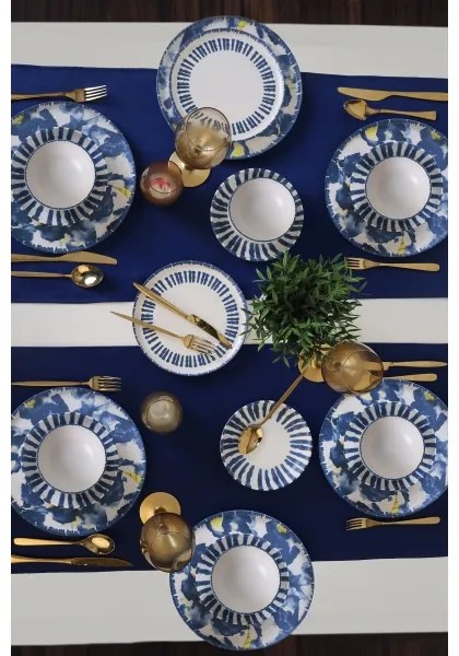 24 darabos étkészlet fehér/kék/kőkerámia
