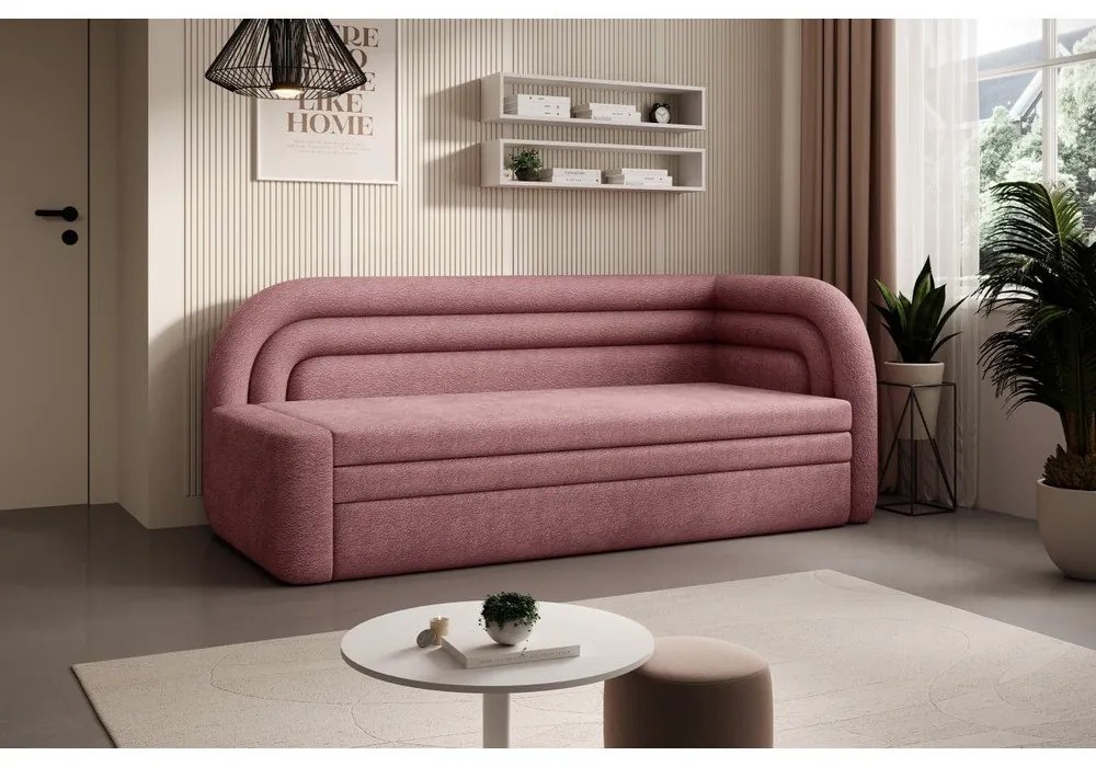 Rózsaszín zsenília kinyitható-tárolóhelyes kanapé jobb oldali 223 cm Fabillo – ELTAP