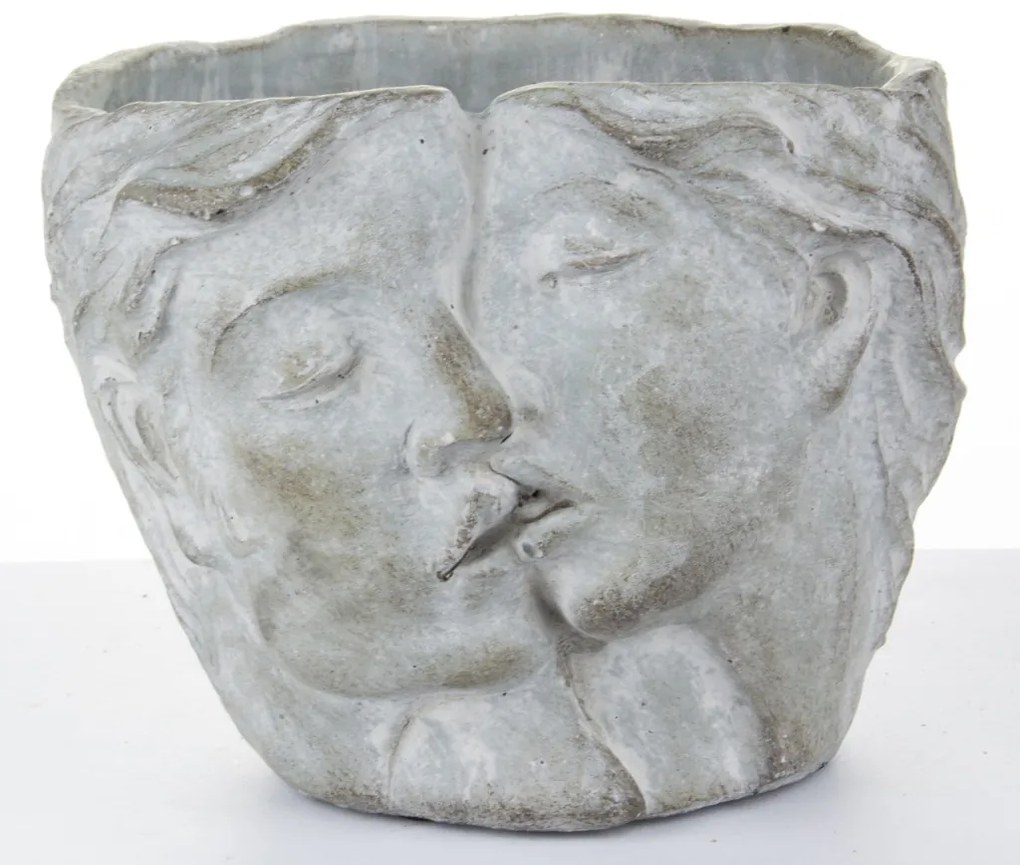 Cyrus design görög pár arcát ábrázoló szürke cement virágtartó kaspó 12x16x14,5cm