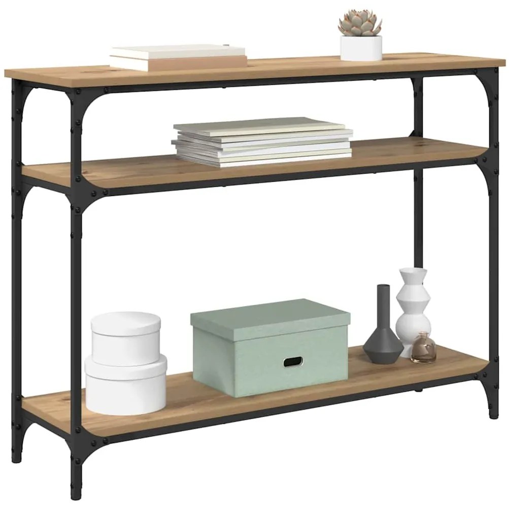 vidaXL Konzolasztal polcokkal Artisan tölgy 100 x 29 x 75 cm Faanyag