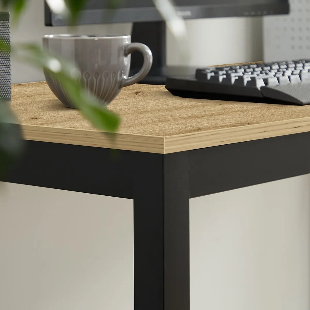 Fekete étkezőasztal tölgy artisan dekoros lappal TESSA 120x60 cm