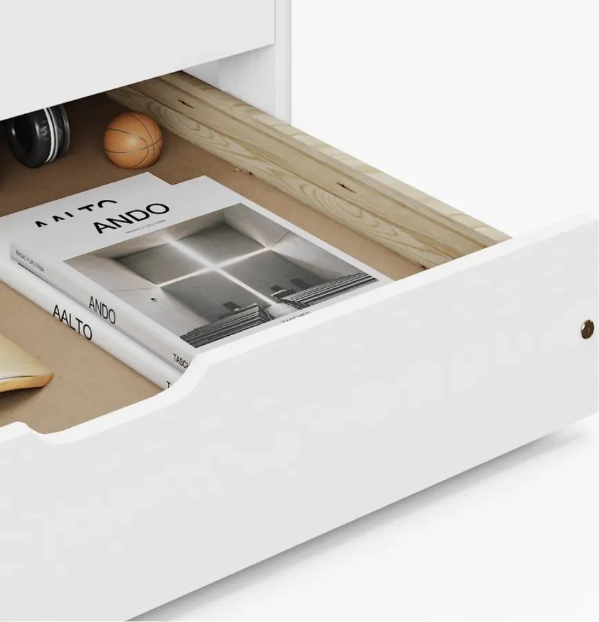 Ágy kihúzható pótággyal, fehér, tömörfa, 90x200, MARINELLA NEW