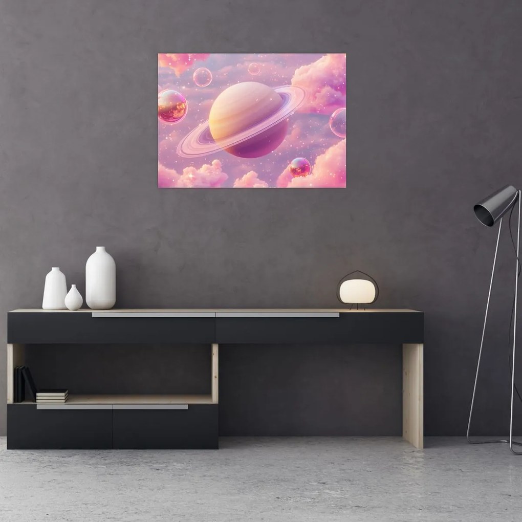 Üveg kép - Rózsaszín bolygó (70x50 cm)