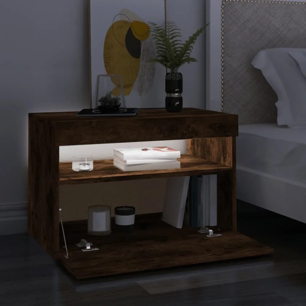 2 db barna tölgyszínű TV-szekrény LED-ekkel 60 x 35 x 40 cm