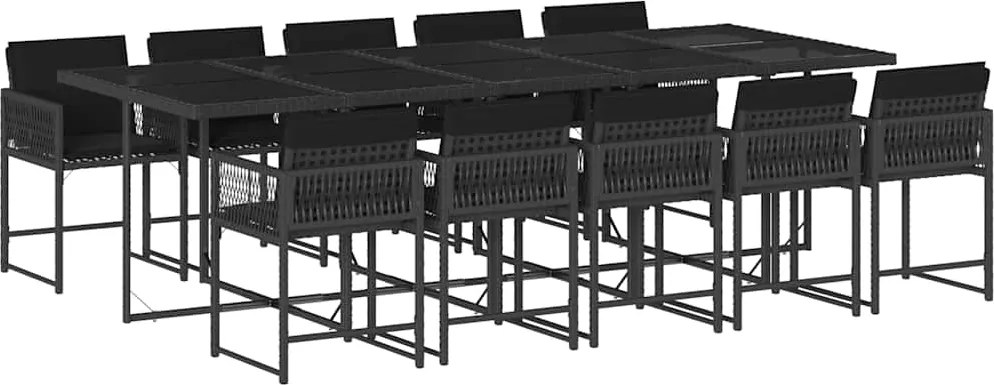 vidaXL 11 részes fekete polyrattan kerti étkezőgarnitúra párnákkal