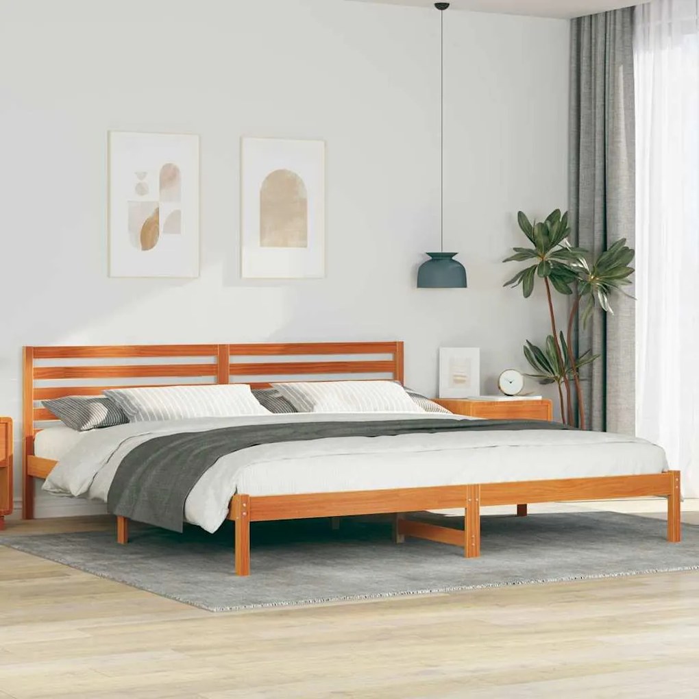 Ágykeret fejtámlával Viaszbarna 200 x 210 cm Tömör fenyőfa