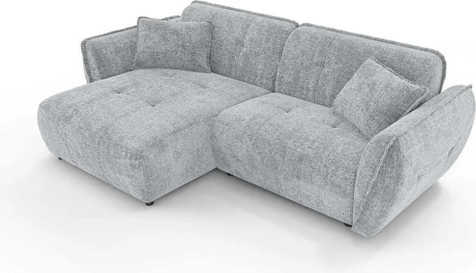 Világosszürke zsenília sarokkanapé (bal oldali-heverő résszel) Nelia – Ropez