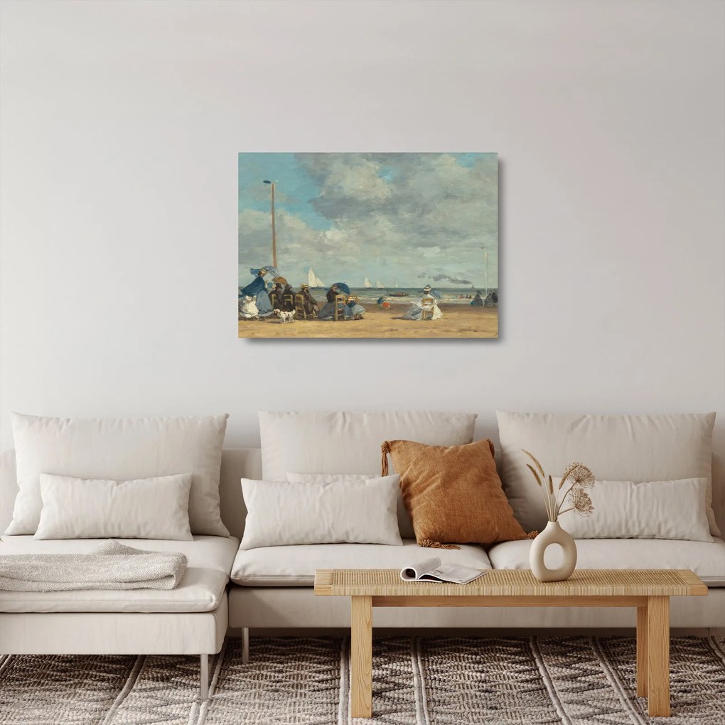 Üveg kép - Eugène Boudin, Beach at Trouville, reprodukciók (70x50 cm)
