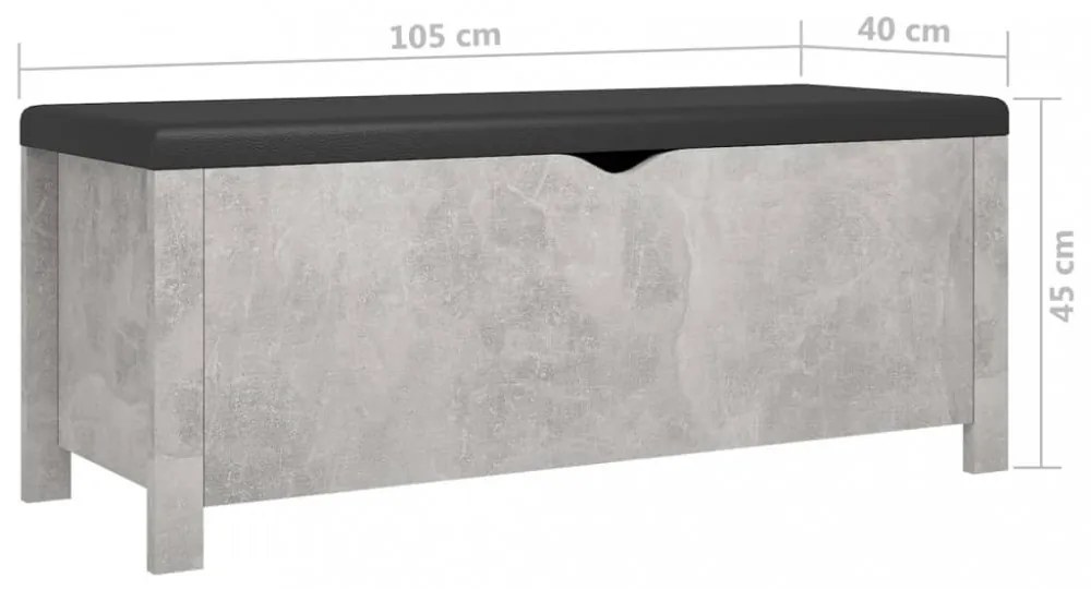 betonszürke szerelt fa tárolódoboz párnával 105 x 40 x 45 cm