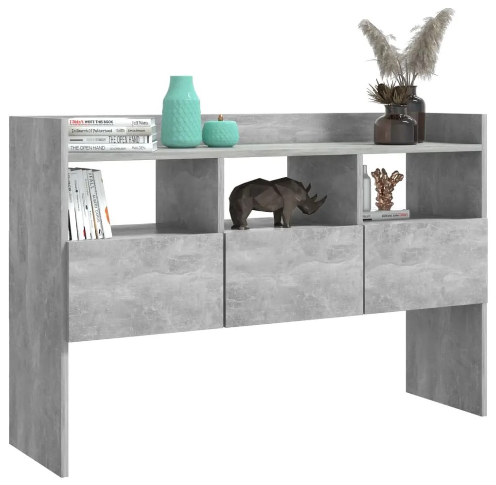 betonszürke szerelt fa tálalószekrény 105 x 30 x 70 cm