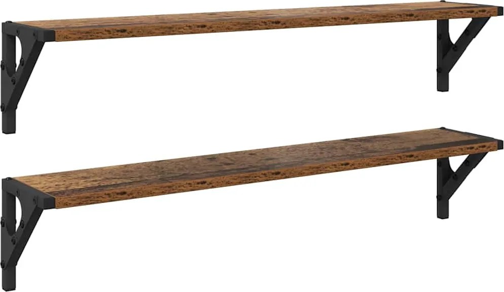 vidaXL Falpolcok polcokkal 2 pcs Öreg fa 80 x 15 x 15,5 cm Faanyag