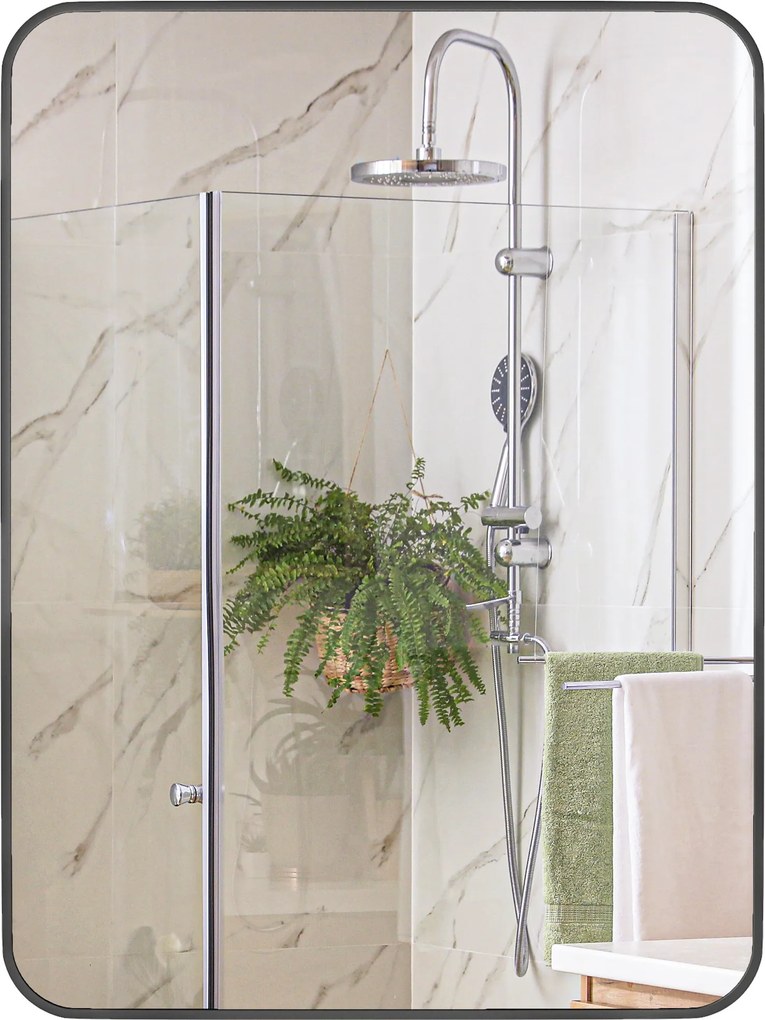 HOMCOM 61x81 cm Fürdő Tükör Fali Tükör Dekoratív Tükör Fém Kerettel és Könnyű Telepítésű Horoggal, Fekete | Aosom