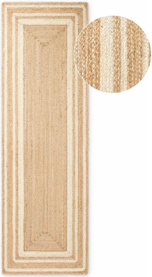 Krémszínű-natúr színű kétoldalas-kézi szövésű juta futószőnyeg 70x200 cm Jutta – Hanse Home