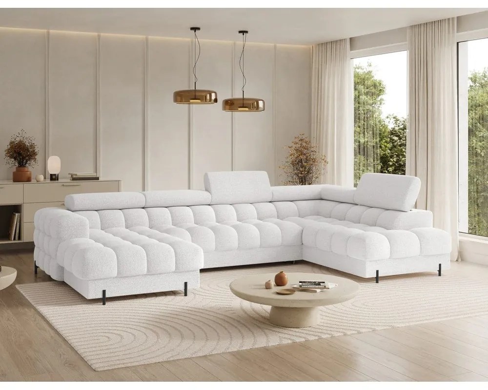 Krémszínű buklé kinyitható sarokkanapé (jobb oldali-U alakú) Feraria – ELTAP