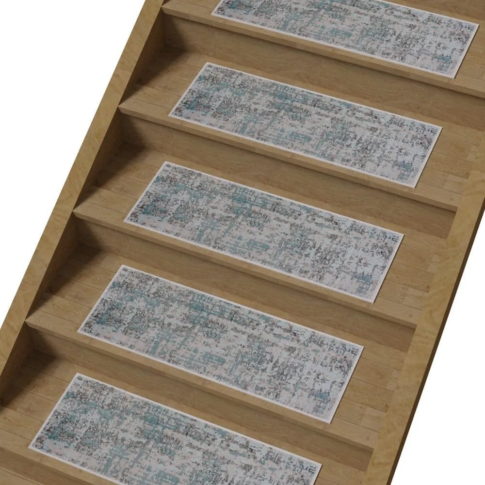 Szürke-türkiz pamut lépcsőszőnyeg szett 16 db-os 25x65 cm Milano Mavi – Vitaus