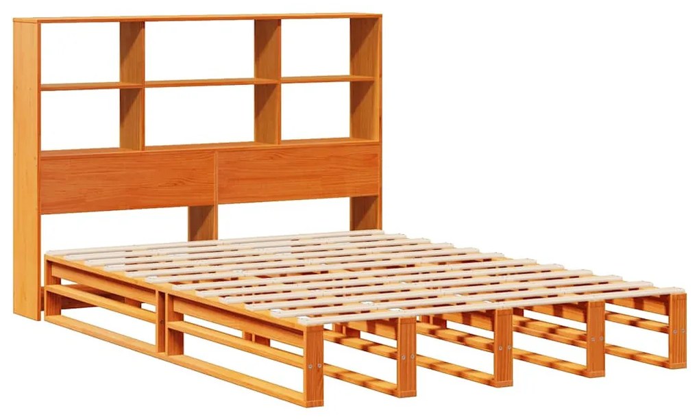 viaszbarna tömör fa könyvespolcos ágy matrac nélkül 140 x 200cm