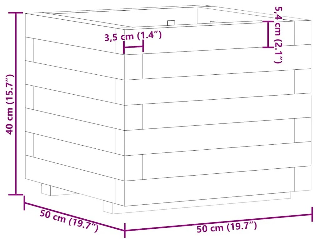 négyszögletes fa magaságyás 50 x 50 x 40 cm
