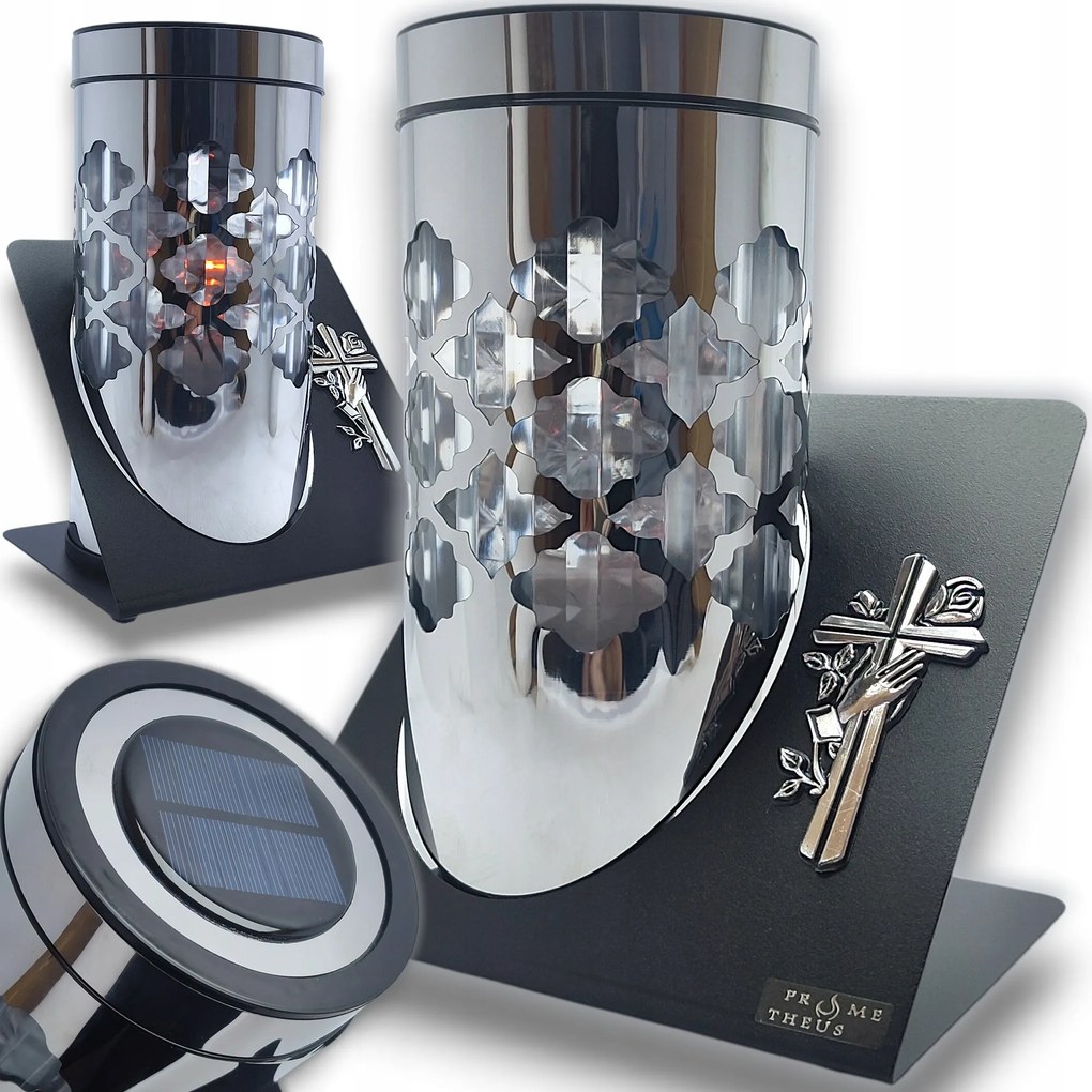 Napelemes Mécses Led Síremlék Lampion Sír Fém Vízálló Ezüst Kereszt