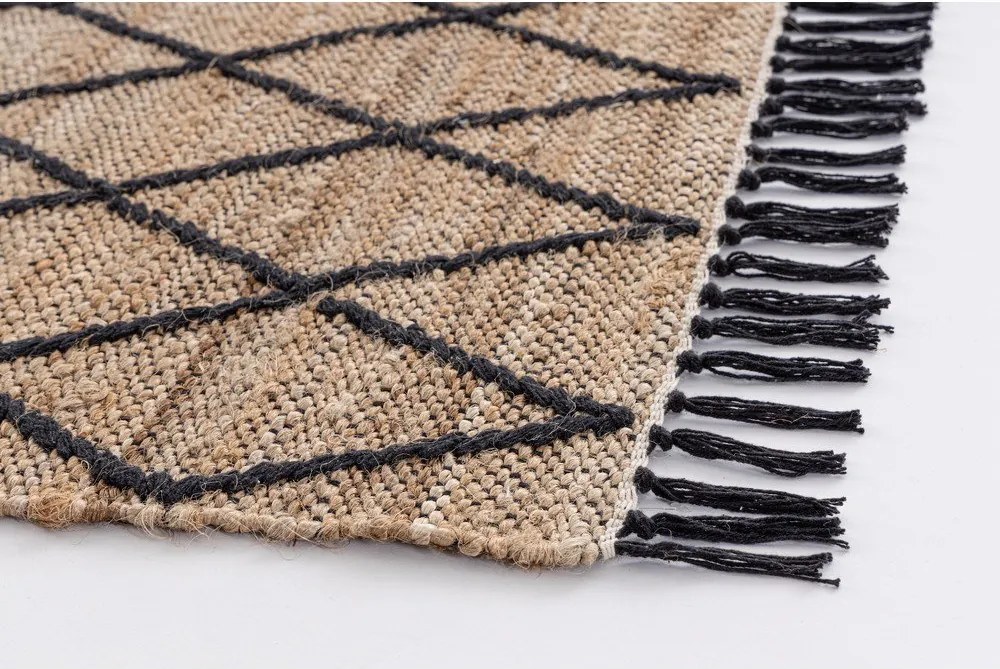 Fekete-natúr színű kézi szövésű juta szőnyeg 60x90 cm Shaila – Yes Everyday