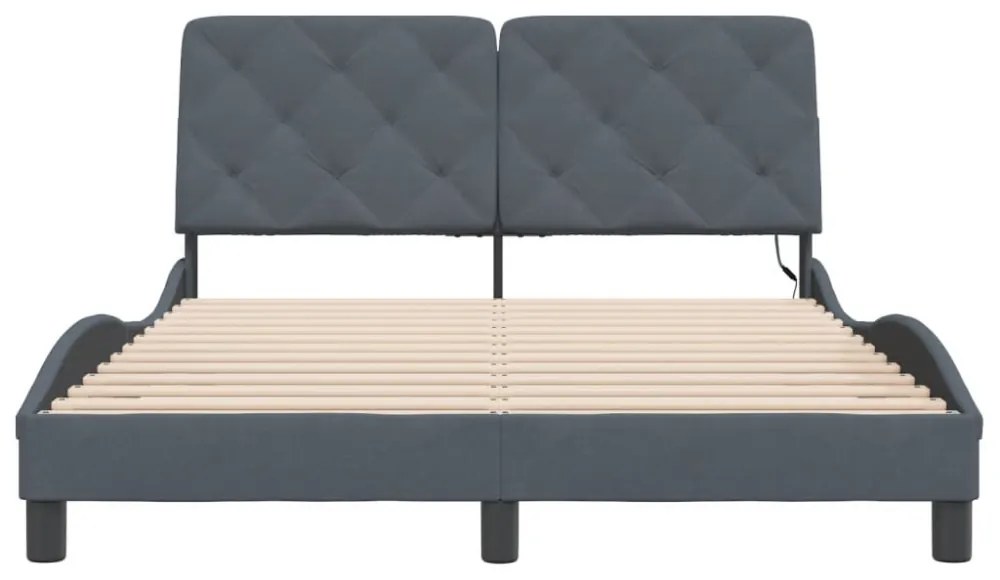 sötétszürke bársony ágykeret LED-ekkel matrac nélkül 120 x 200 cm