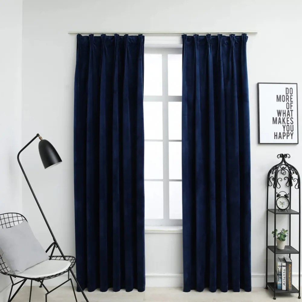 vidaXL 2 db sötétkék bársony sötétítőfüggöny kampókkal 140 x 225 cm