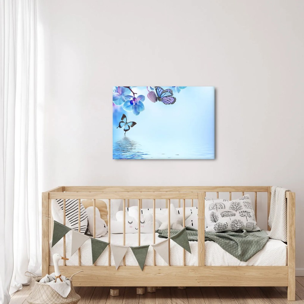 Kép - Pillangó orchidea virágon, kék (70x50 cm)