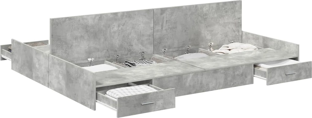 vidaXL Ágykeret tárolóval fiókkal Beton Szürke 160 x 200 cm Faanyag
