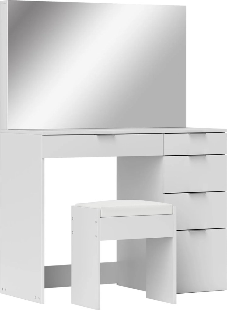 HOMCOM Sminkasztal Szett Tükrövel és 5 Fiókkal 97,2x44,5x136,5 cm és Párnázott Sminkülőke 40x24x46 cm, Fehér | Aosom