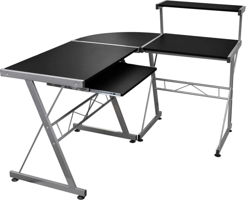 vidaXL fekete szerelt fa sarok számítógépasztal 132 x 112 x 99 cm