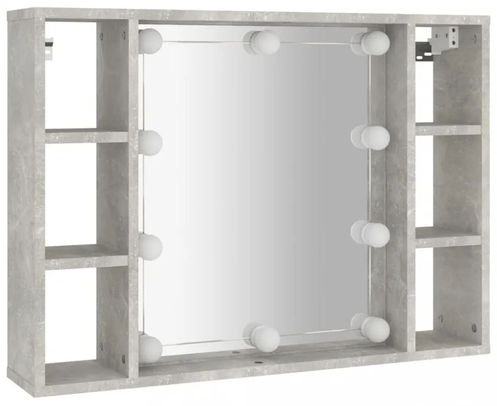 betonszürke tükrös szekrény LED-ekkel 76 x 15 x 55 cm