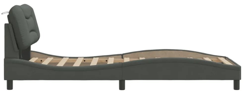 sötétszürke szövet ágykeret LED-ekkel matrac nélkül Hvar 80x200 cm