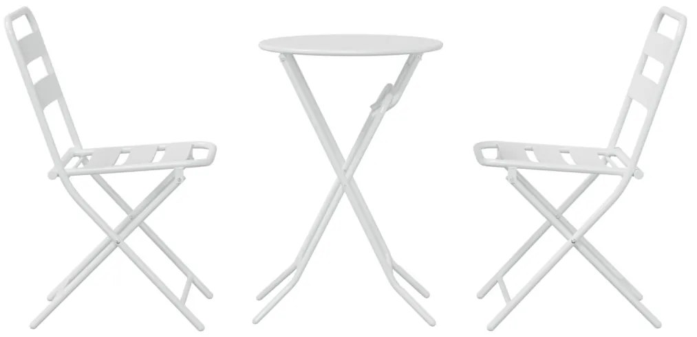 3 Részes Összecsukható Bistro Szett Fehér Acél