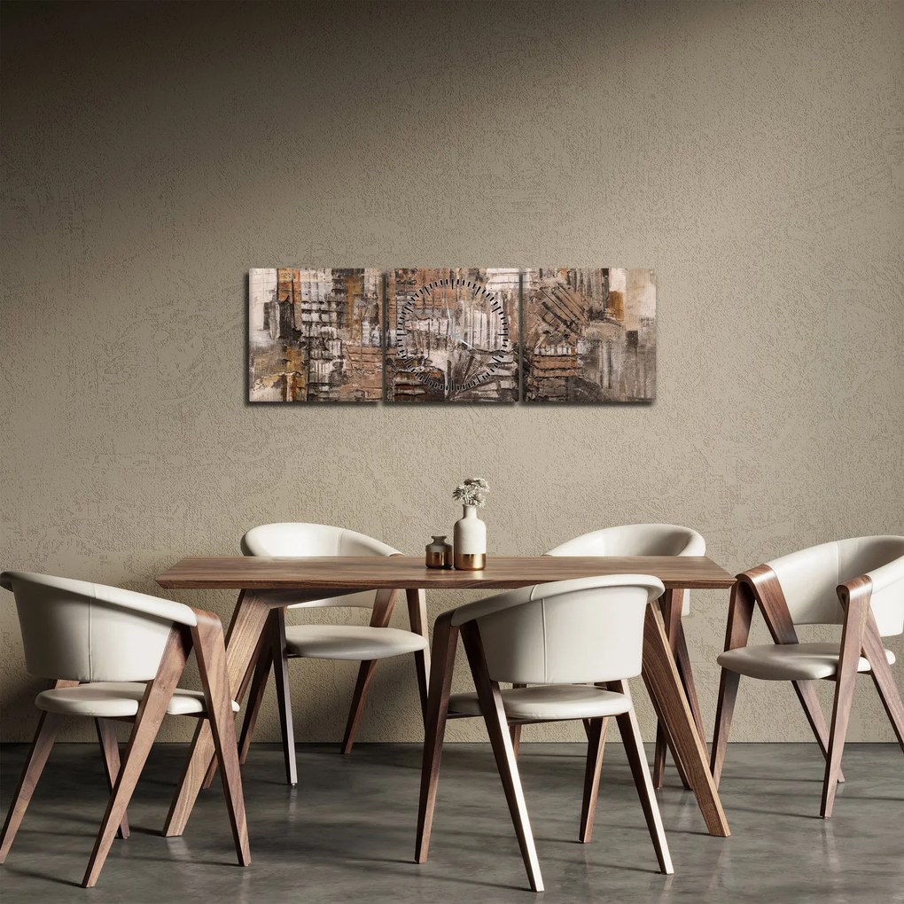 Kép - absztrakció barna tónusokkal (órával) (90x30 cm)