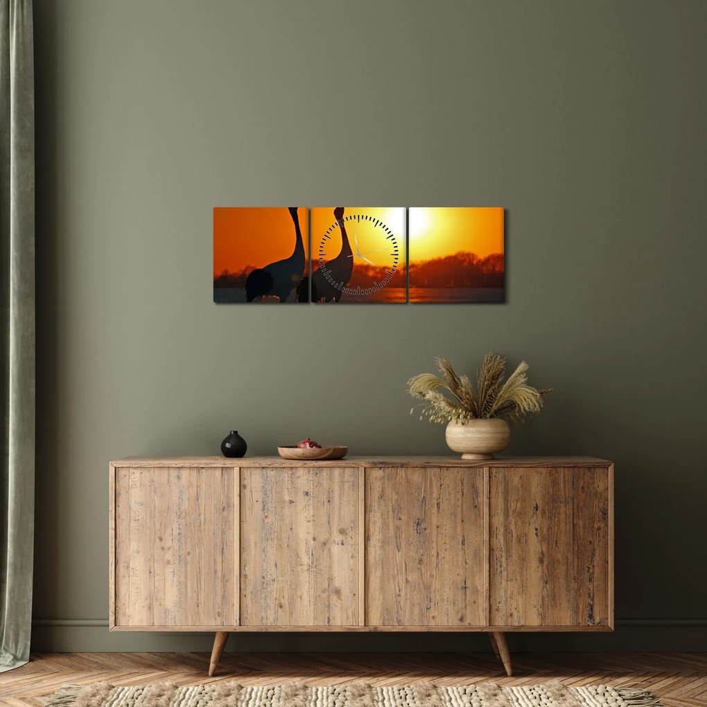Madarak képe naplementekor (órával) (90x30 cm)