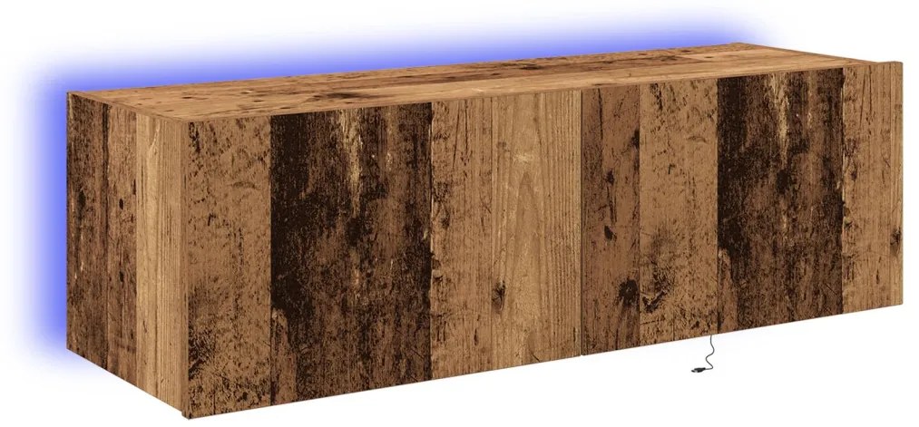 TV fali szekrény LED lámpákkal, régi fa 100x35x31 cm