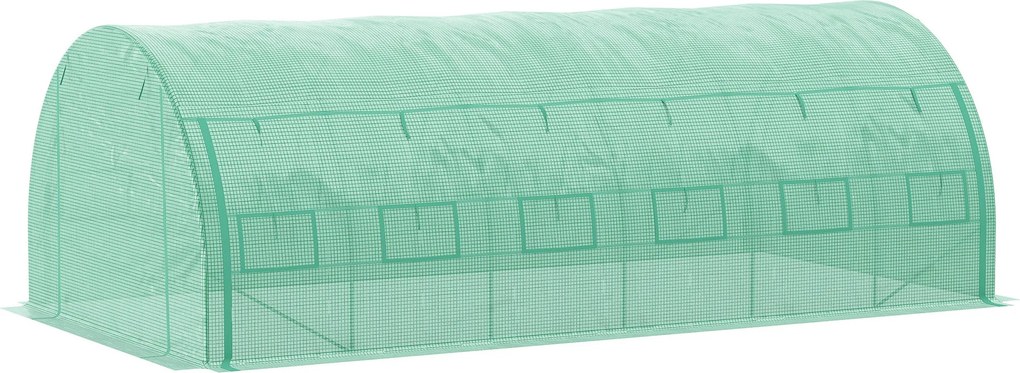 Outsunny Polytunnel Üvegház 6 x 3 x 2 m Bejárós Üvegház Felgörgős Fedelekkel UV Védő Polytunnel Zöld Acélcső | Aosom