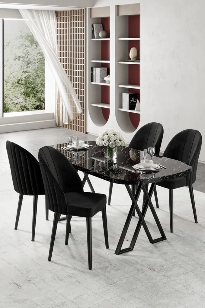 Kaye étkezőgarnitúra, fekete márvány-fekete, 168 cm – TR240CHR2816