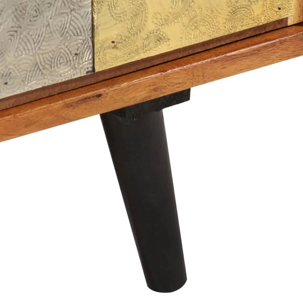 tömör akácfa és fém TV-szekrény ajtókkal 112 x 30 x 40 cm