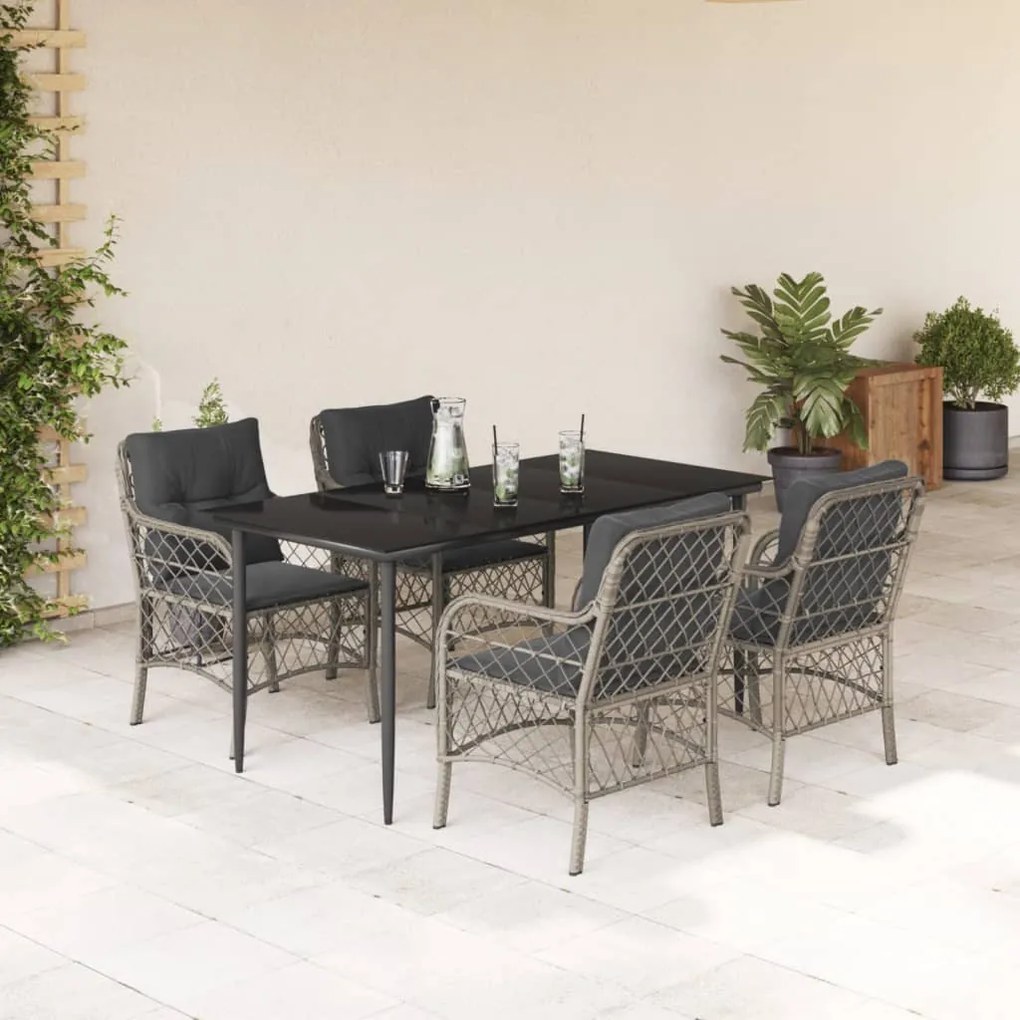 5részes világosszürke polyrattan kerti étkezőgarnitúra párnával