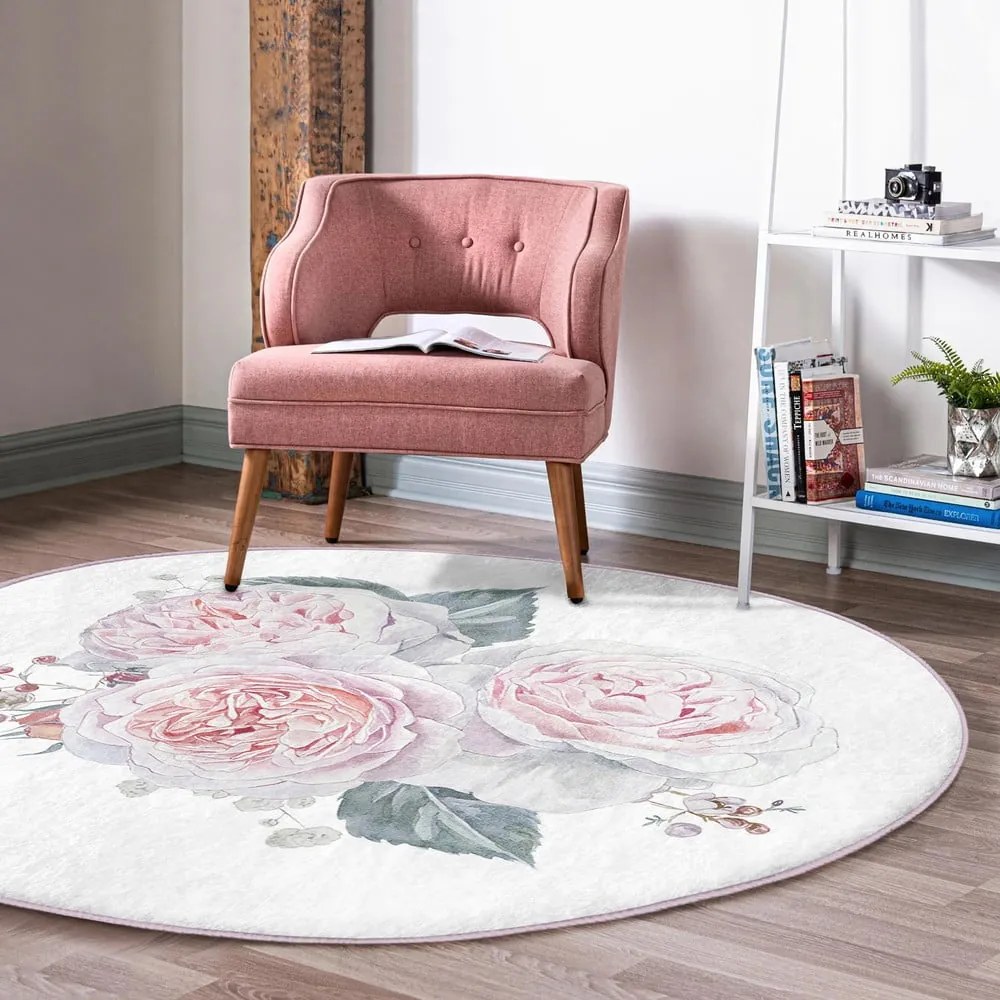 Fehér-rózsaszín mosható-robotporszívóval tisztítható kerek szőnyeg ø 120 cm Comfort – Mila Home