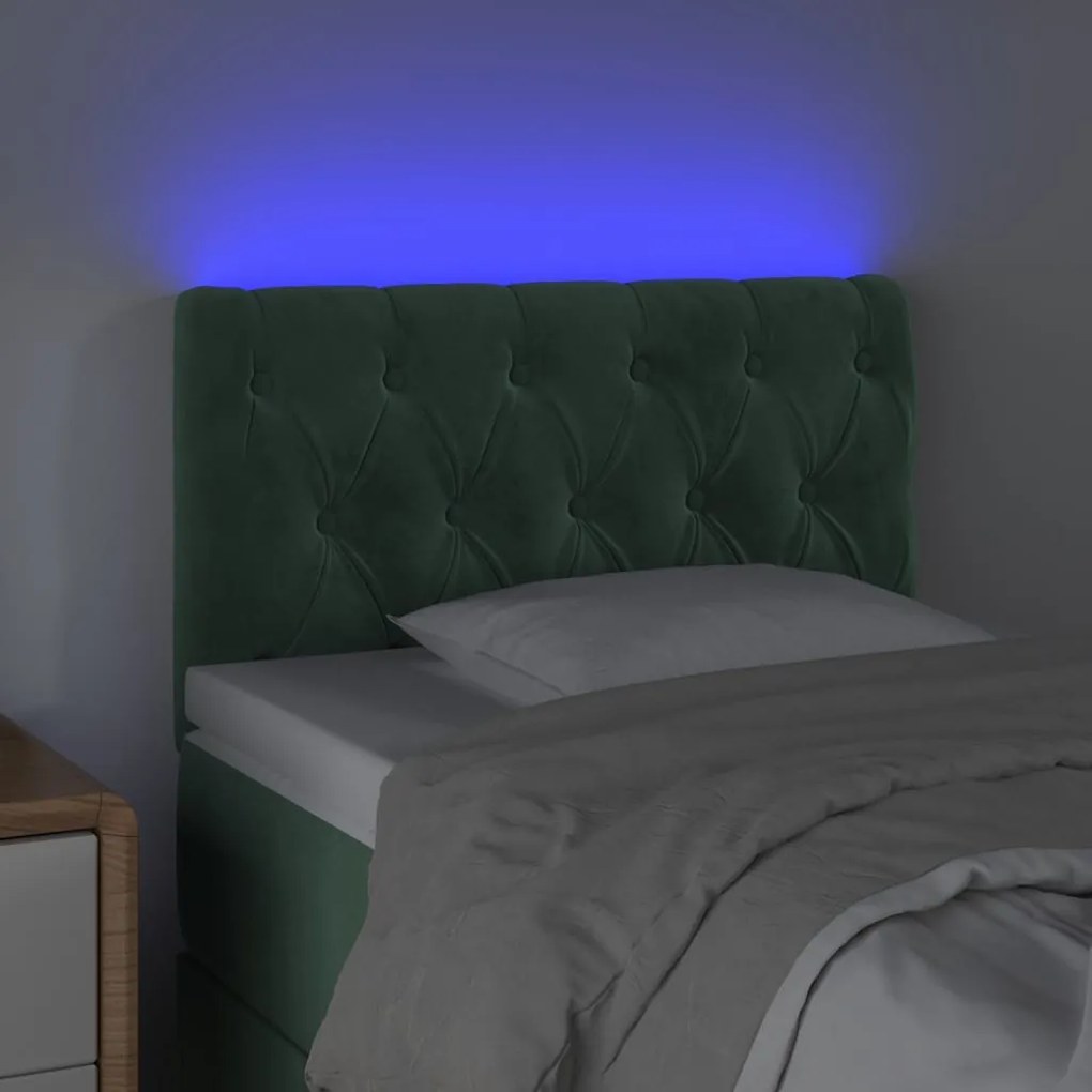 sötétzöld bársony LED-es fejtámla 80 x 7 x 78/88 cm