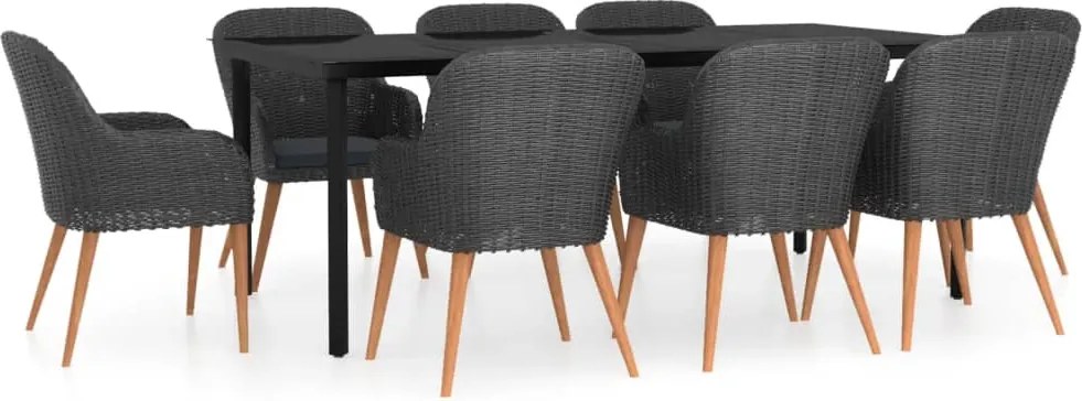 vidaXL 9 részes fekete kerti étkezőgarnitúra párnákkal