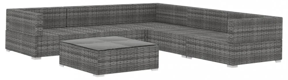 6 részes szürke polyrattan kertibútor-garnitúra párnákkal