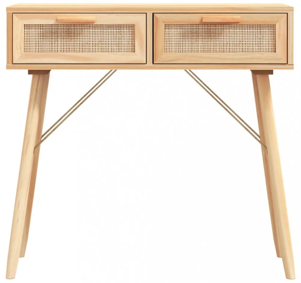 barna tömör fenyő és természetes rattan kisasztal 80x30x75 cm