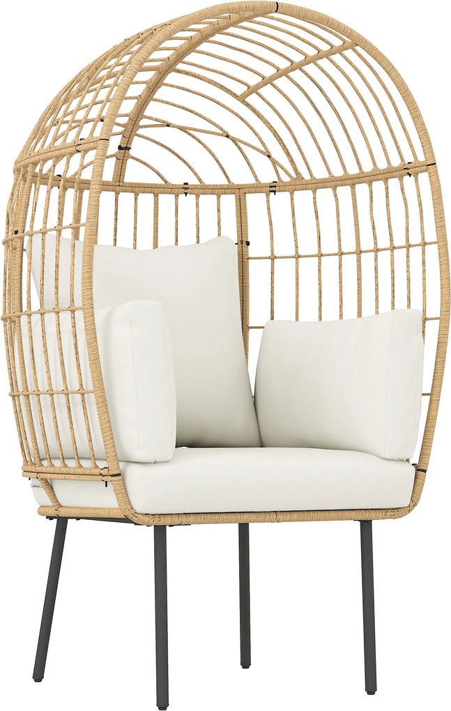 Outsunny Rattan Tojásformájú Szék Levehető Párnázattal, Varrással, Nagy Kivitelű Kültéri Szék Rattanból, Időjárásálló Műanyag Szék Kerthez, Erkélyhez,