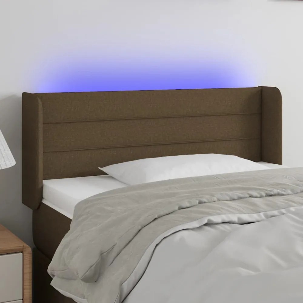 sötétbarna szövet LED-es fejtámla 83 x 16 x 78/88 cm