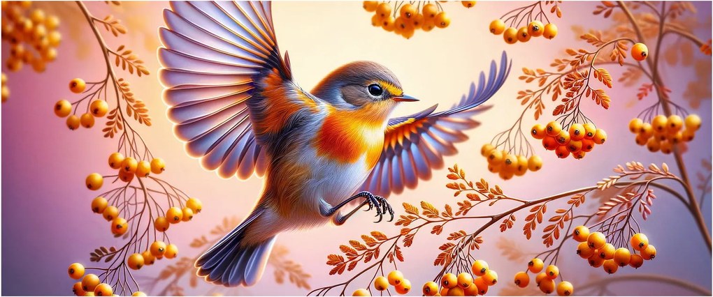 Kép - Madár berkenyével (120x50 cm)