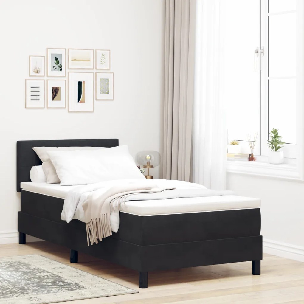 Boxspring Ágy Mattal és LED Fényekkel Fekete 90x200 cm Bársonyos