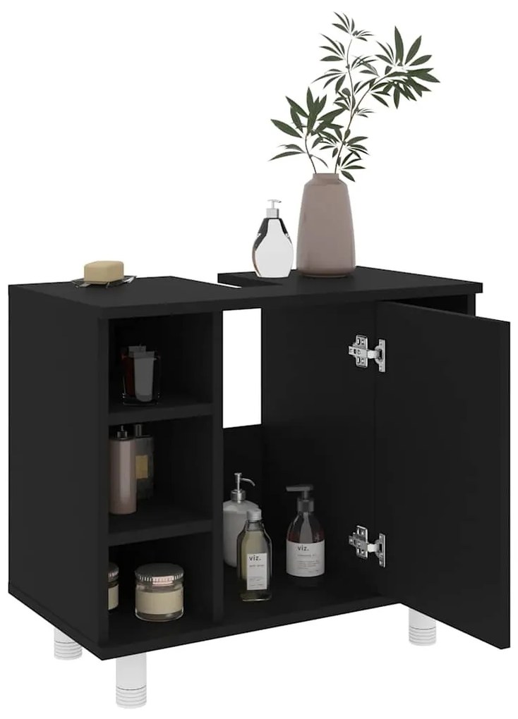 Fekete szerelt fa fürdőszobaszekrény 60 x 32 x 53,5 cm